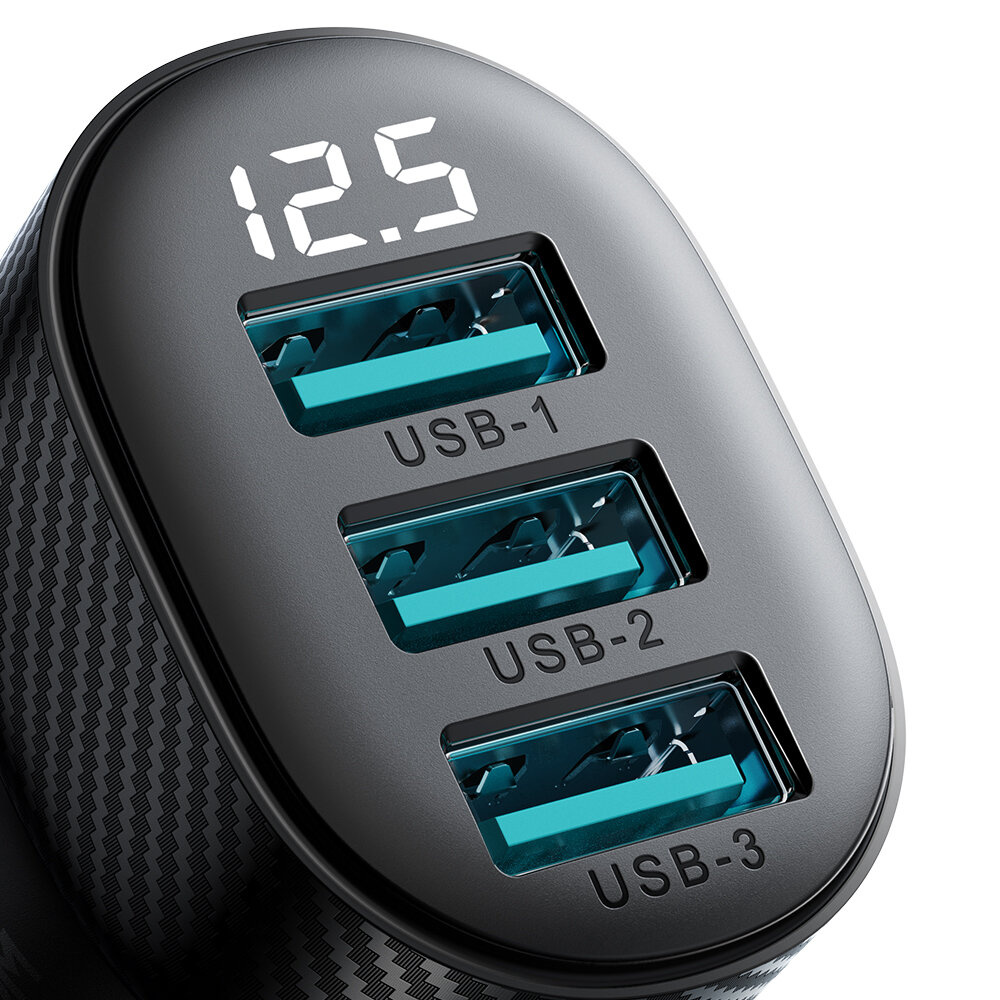 Joyroom car charger with display JR-CCD03 3xUSB-A 3.4A black