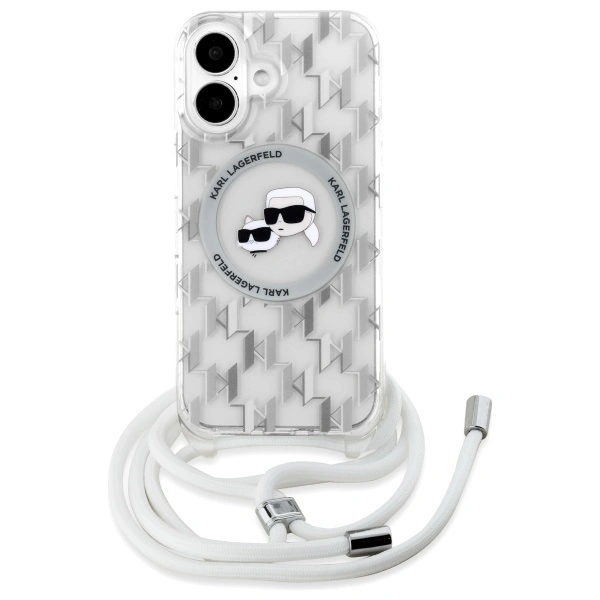 Karl Lagerfeld KLHMP16SHCKCKLCT Apple iPhone 16 hardcase IML Crossbody Monogram Karl & Choupette Head MagSafe transparent