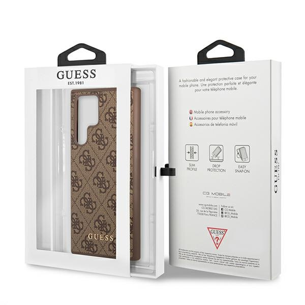 Guess GUHCS22LG4GFBR Samsung Galaxy S22 Ultra brown hard case 4G Metal Gold Logo