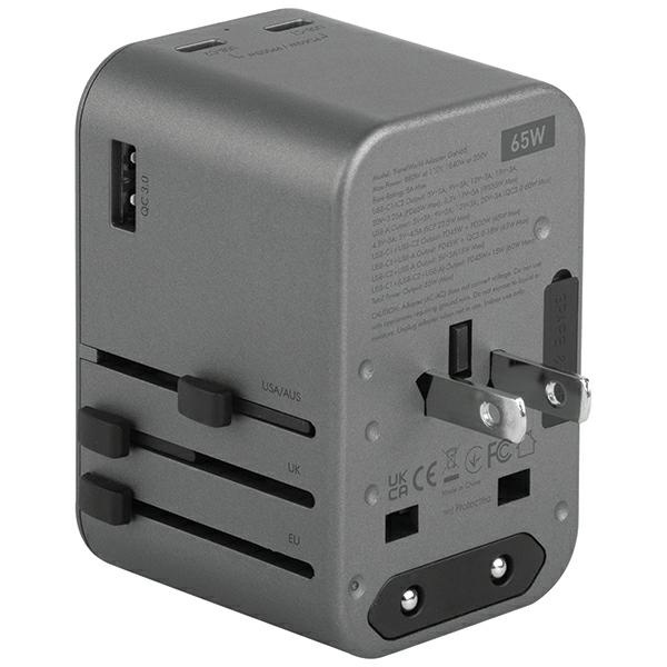 ENERGEA Travel World Adapter GaN65 4w1 US/UA/EU/UK USB-A, 2xUSB-C, PD65W, PPS55W, QC3.0 gunmetal 