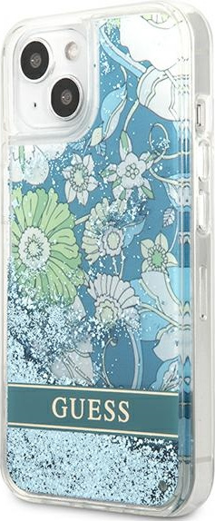 Guess GUHCP13MLFLSN Apple iPhone 13 green hardcase Flower Liquid Glitter