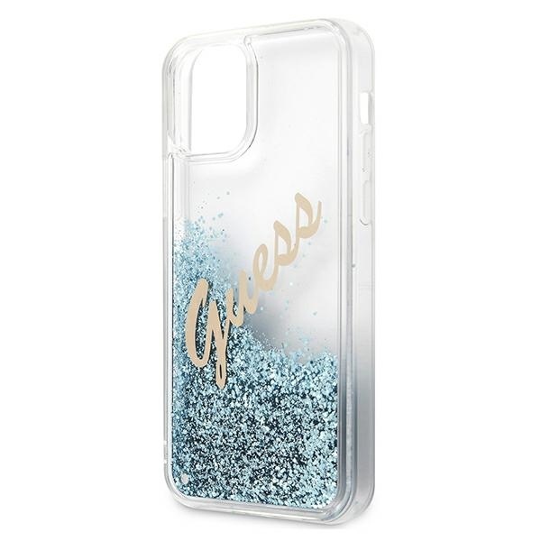 Guess GUHCP12SGLVSBL Apple iPhone 12 mini blue hardcase Glitter Vintage Script