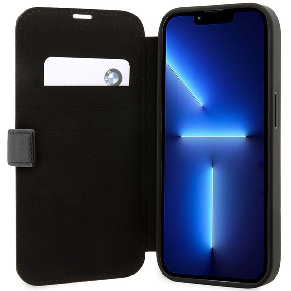 BMW BMBKP14X22RVSK Apple iPhone 14 Pro Max black bookcase Leather Stamp Blue Lines