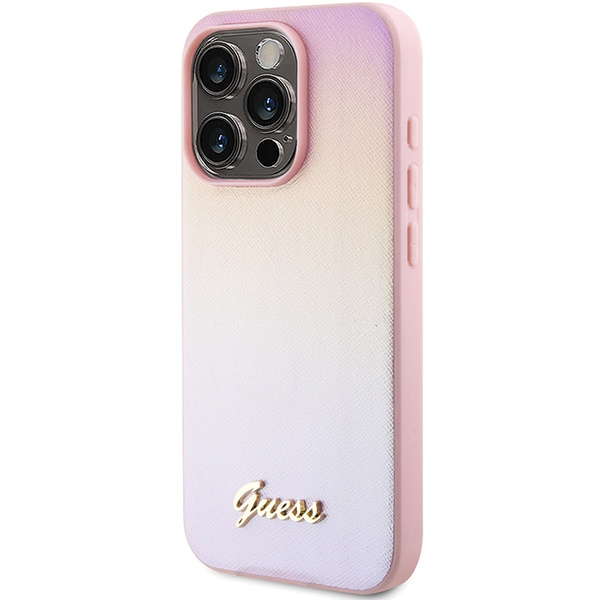 Guess GUHCP15XPSAIRSP Apple iPhone 15 Pro Max hardcase Saffiano Iridescent Script pink
