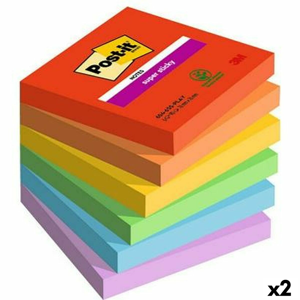 Karteczki przyklejane Post-it Super Sticky 76 x 76 mm Wielokolorowy (2 Sztuk)