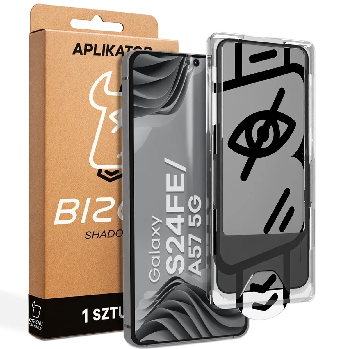 Szkło prywatyzujące z ramką aplikacyjną Bizon Glass Aplikator Shadow do Samsung Galaxy S24 FE / A57 5G
