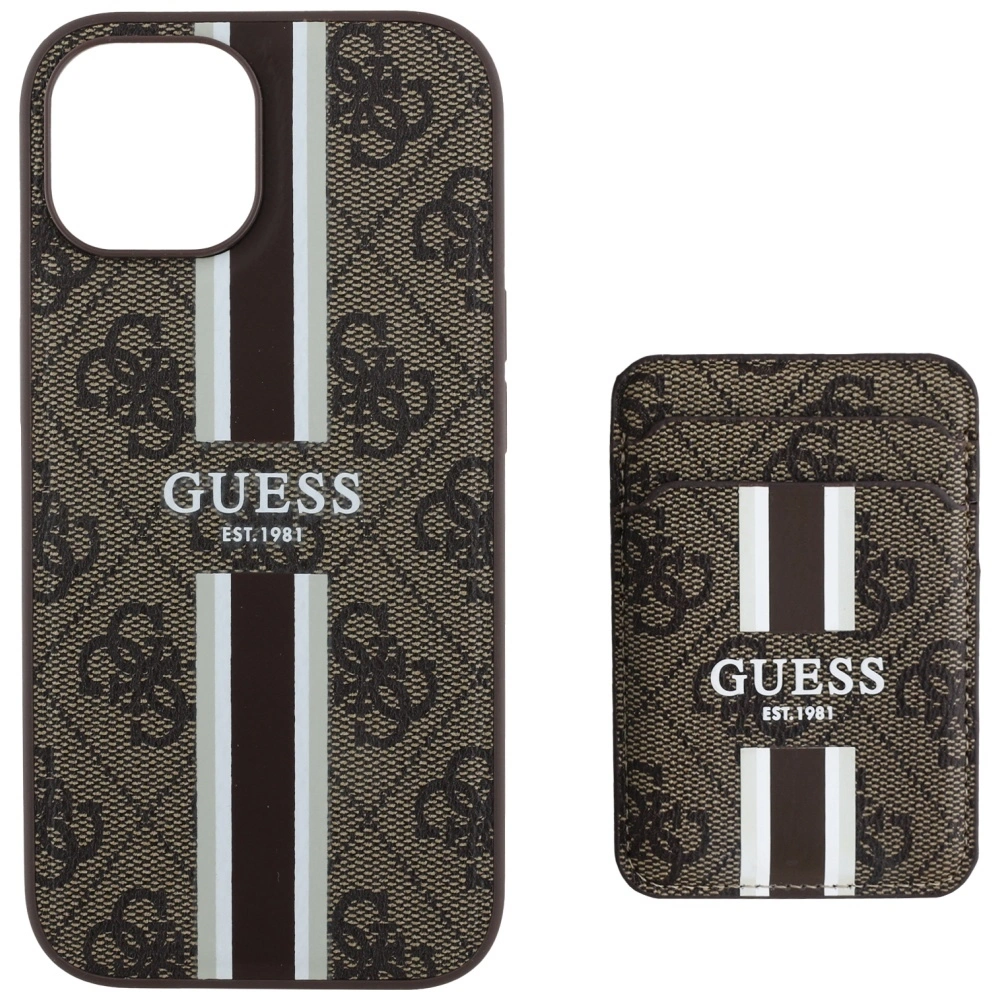 Guess 4G Stripes MagSafe Wallet Apple iPhone 15 brown