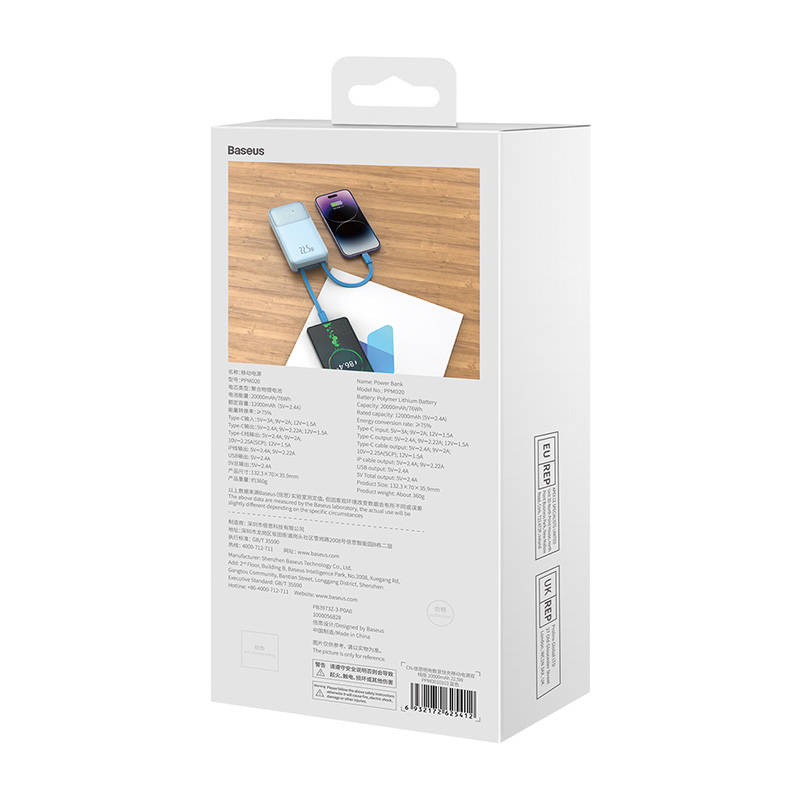 Baseus Comet Powerbank 10000mAh 22.5W + USB-A/USB-C Cable (blue)