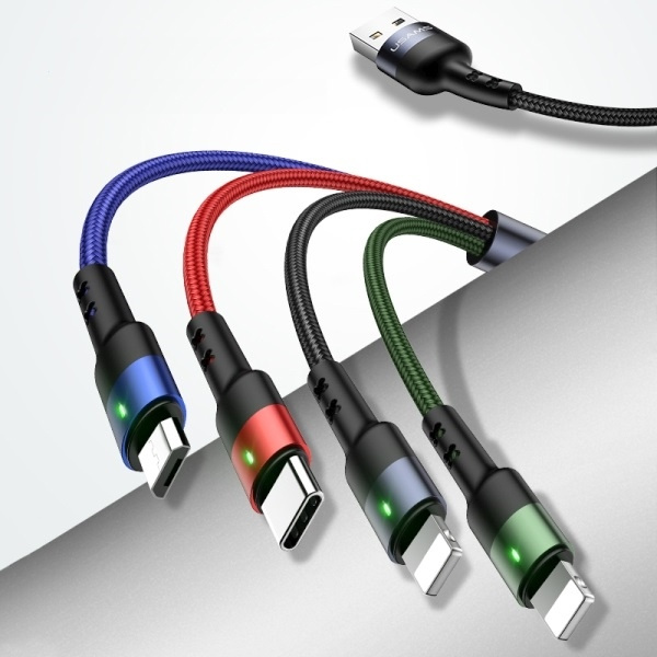 USAMS Nylon Cable U26 4in1 0.35m 2A Fast Charge (2xLightning/microUSB/USB-C) SJ411USB01 (US-SJ411)