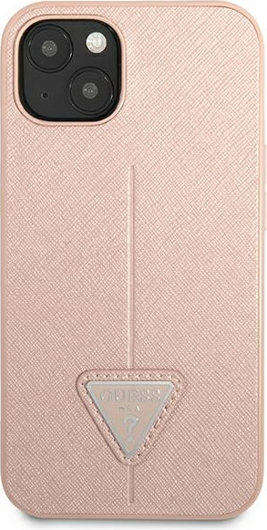 Guess GUHCP13SPSATLP Apple iPhone 13 mini pink hardcase Saffiano Triangle Logo