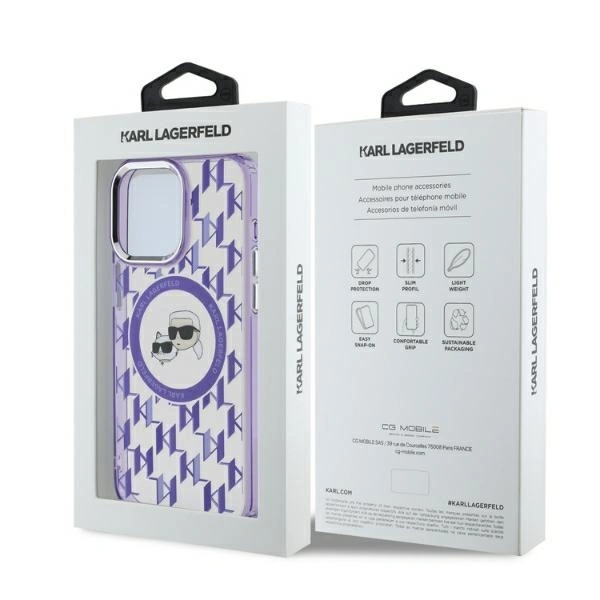 Karl Lagerfeld KLHMP15LHMCKMHU Apple iPhone 15 Pro IML Monogram Karl&Choupette Head MagSafe purple