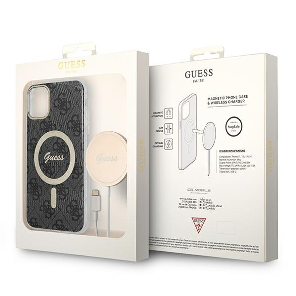 Guess GUBPN61H4EACSK Case + Wireless Charger Apple iPhone 11 black hard case 4G Print MagSafe