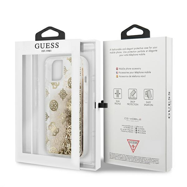 Guess GUHCP13SLGPEGO Apple iPhone 13 mini gold hardcase Peony Liquid Glitter