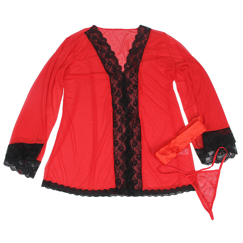 SUBBLIME - TRANSPARENT FABRIC ROBE WITH LACE DETAIL RED L/XL SUBBLIME - TRANSPARENT FABRIC ROBE WITH LACE DETAIL RED L/XL
