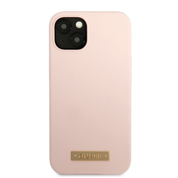 Guess GUHMP13MSBPLP Apple iPhone 13 pink hard case Silicone Logo Plate MagSafe