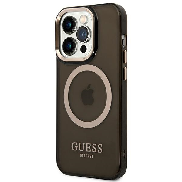 Guess GUHMP14LHTCMK Apple iPhone 14 Pro black hard case Gold Outline Translucent MagSafe