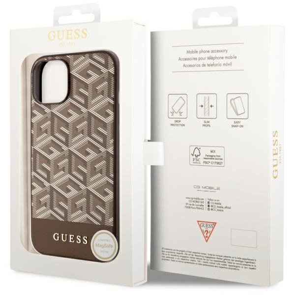 Guess GUHMP14MHGCFSEW Apple iPhone 14 Plus brown hard case GCube Stripes MagSafe