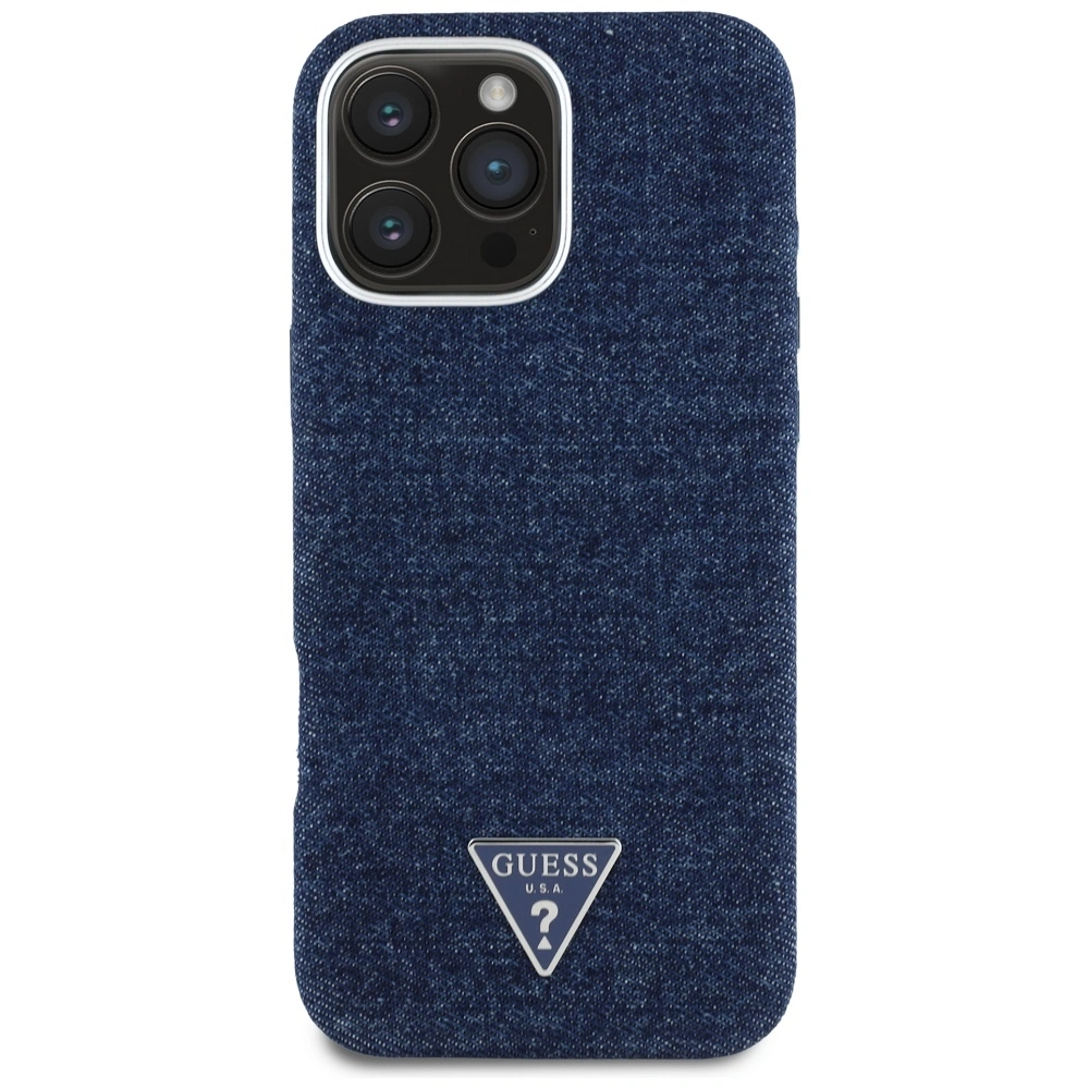 Guess Denim Triangle Logo MagSafe Apple iPhone 16 Pro blue