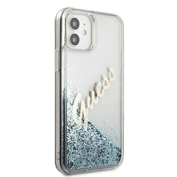 Guess GUHCP12SGLVSBL Apple iPhone 12 mini blue hardcase Glitter Vintage Script