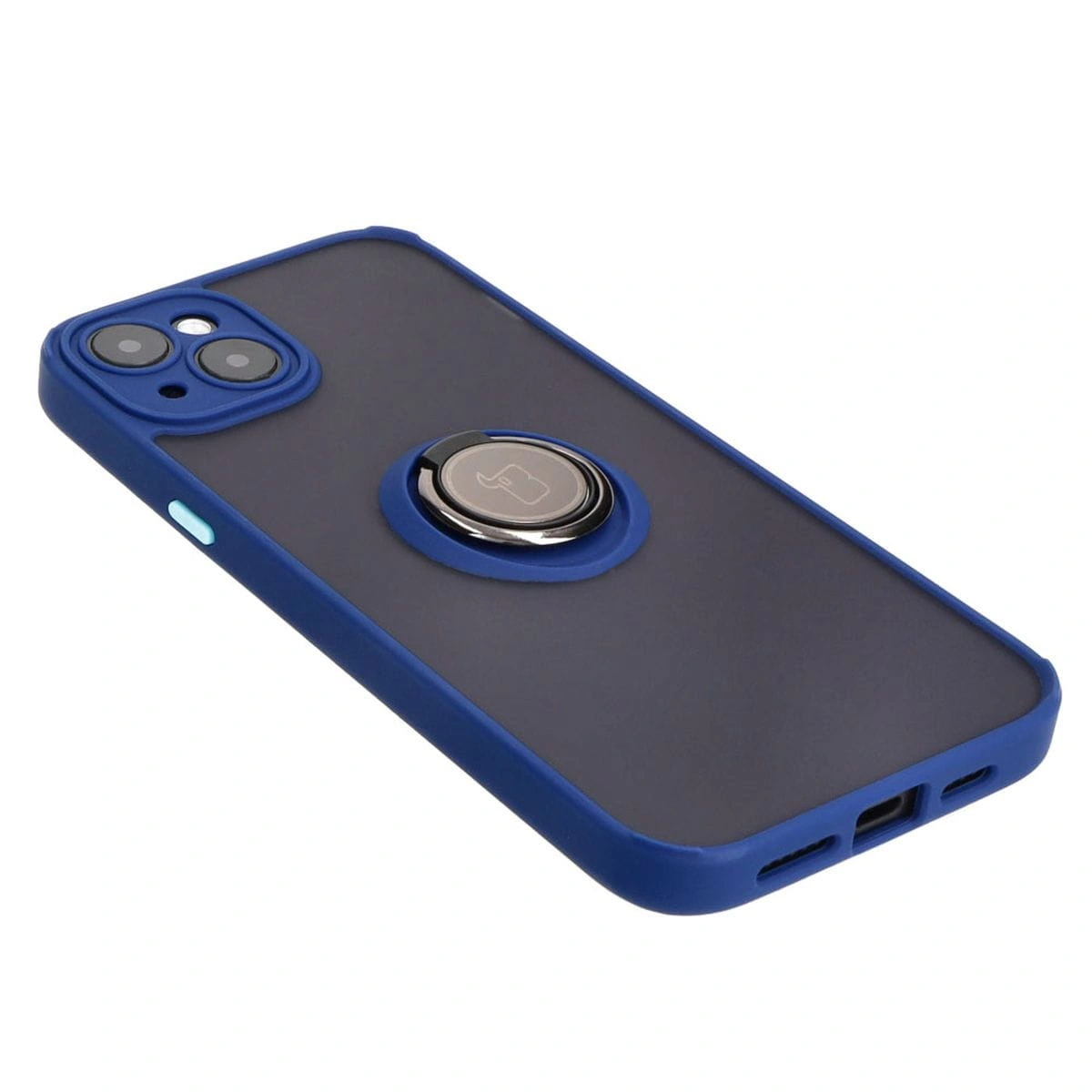 Bizon Case Hybrid Ring Apple iPhone 15 Plus smoky with a navy blue frame