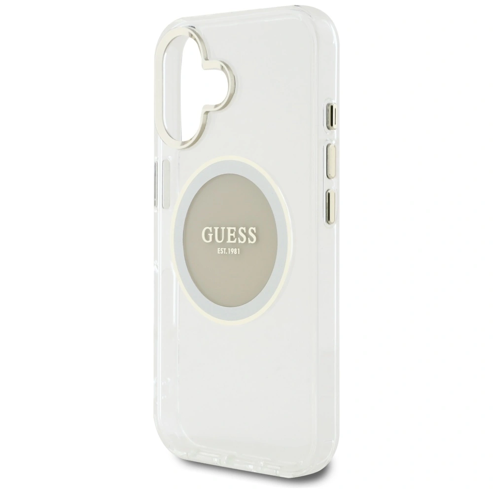 Etui Guess IML Metal Colored Circle Classic Logo MagSafe do Apple iPhone 16 szary