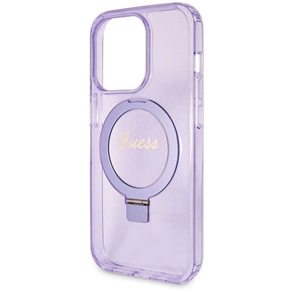 Guess GUHMP14XHRSGSU Apple iPhone 14 Pro Max hardcase Ring Stand Script Glitter MagSafe purple