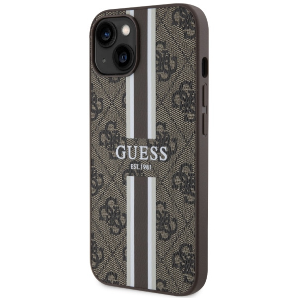 Guess GUHMP14SP4RPSW Apple iPhone 14 brown hardcase 4G Printed Stripes MagSafe