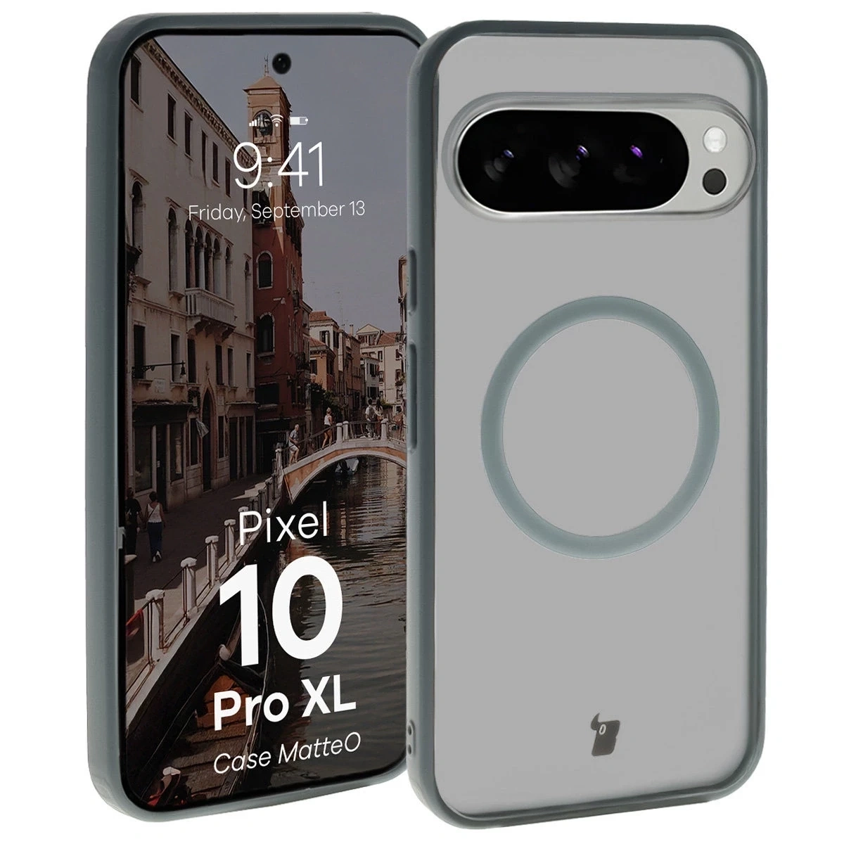 Etui z pierścieniem magnetycznym Bizon Case MatteO do Pixel 10 Pro XL przydymione-szare