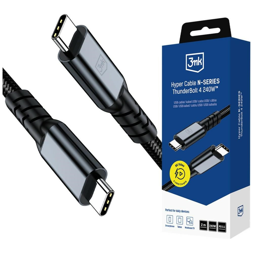 Kabel 3MK Hyper Cable N-SERIES USB-C / USB-C Thunderbolt 4 2m 48V / 5A 240W czarny