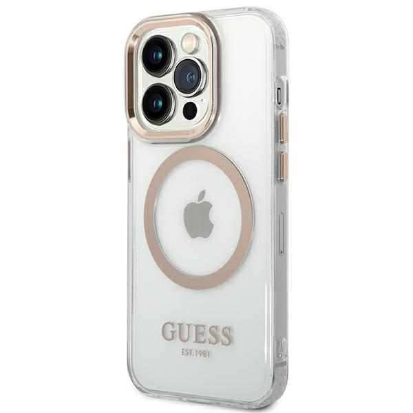 Guess GUHMP14XHTRMD Apple iPhone 14 Pro Max gold hard case Metal Outline Magsafe