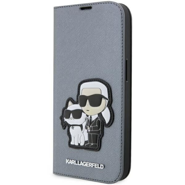 Karl Lagerfeld KLBKP14LSANKCPG Apple iPhone 14 Pro bookcase silver Saffiano Karl & Choupette