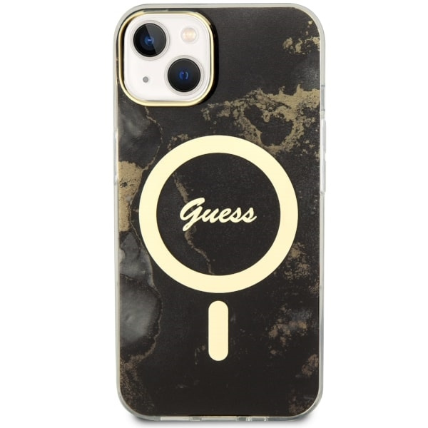 Guess GUHMP14MHTMRSK Apple iPhone 14 Plus black hardcase Golden Marble MagSafe