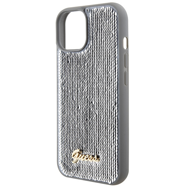 Guess GUHCP15SPSFDGSS Apple iPhone 15 hardcase Sequin Script Metal silver