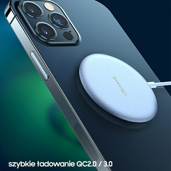USAMS Wireless Charger US-CD160 magnetic W2 15W aluminiowa Apple iPhone 12 series silver CD160DZ01
