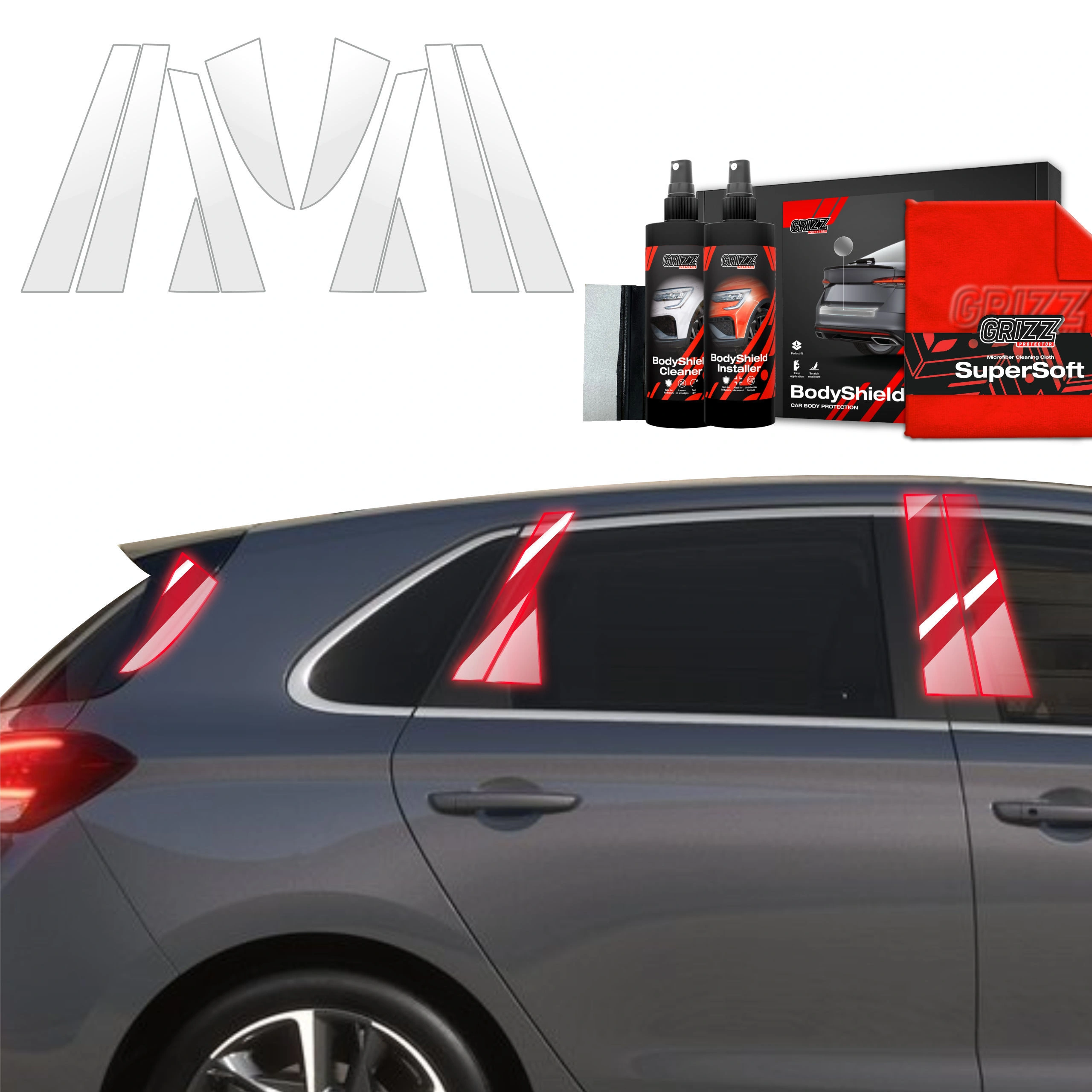 Folia ochronna na słupki GrizzGlass BodyShield do Hyundai i30 Hatchback (2020-2025) [10w1]