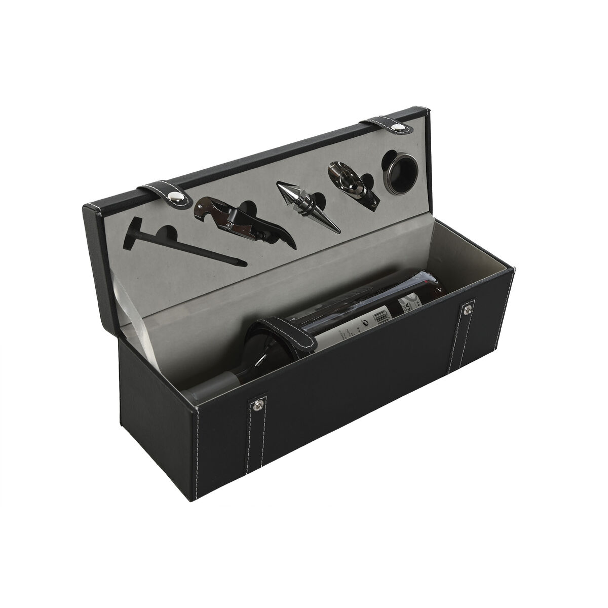 Set of Wine Accessories Home ESPRIT Black Grey Leather 36 x 11 x 12 cm