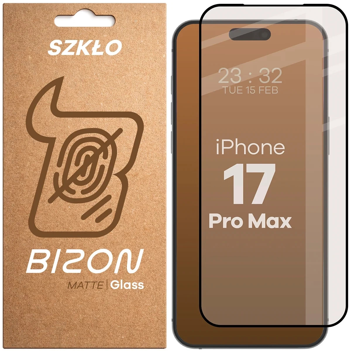 Matowe szkło hartowane Bizon Glass Matte do Apple iPhone 17 Pro Max, czarna ramka