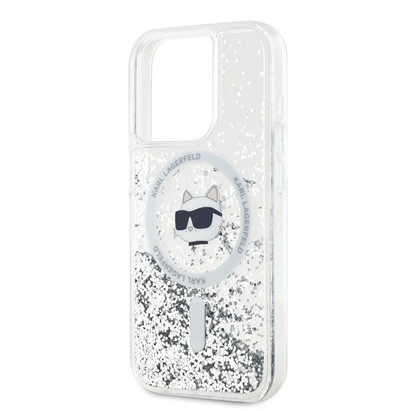 Karl Lagerfeld KLHMP14LLGCHSGH Apple iPhone 14 Pro hardcase Liquid Glitter Choupette Head Magsafe transparent