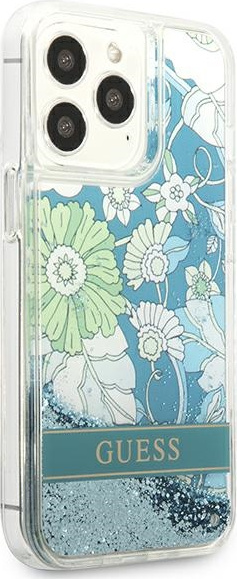 Guess GUHCP13LLFLSN Apple iPhone 13 Pro green hardcase Flower Liquid Glitter