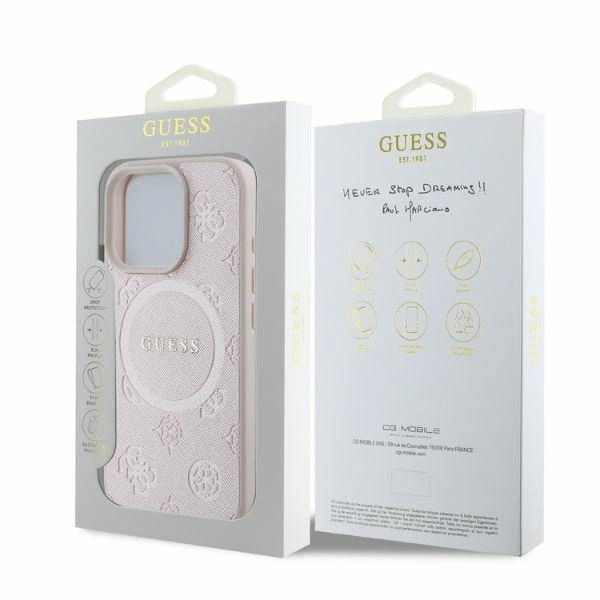 Case Guess GUHMP16XPSAPSMEP Apple iPhone 16 Pro Max hardcase Saffiano Peony Classic Logo MagSafe pink