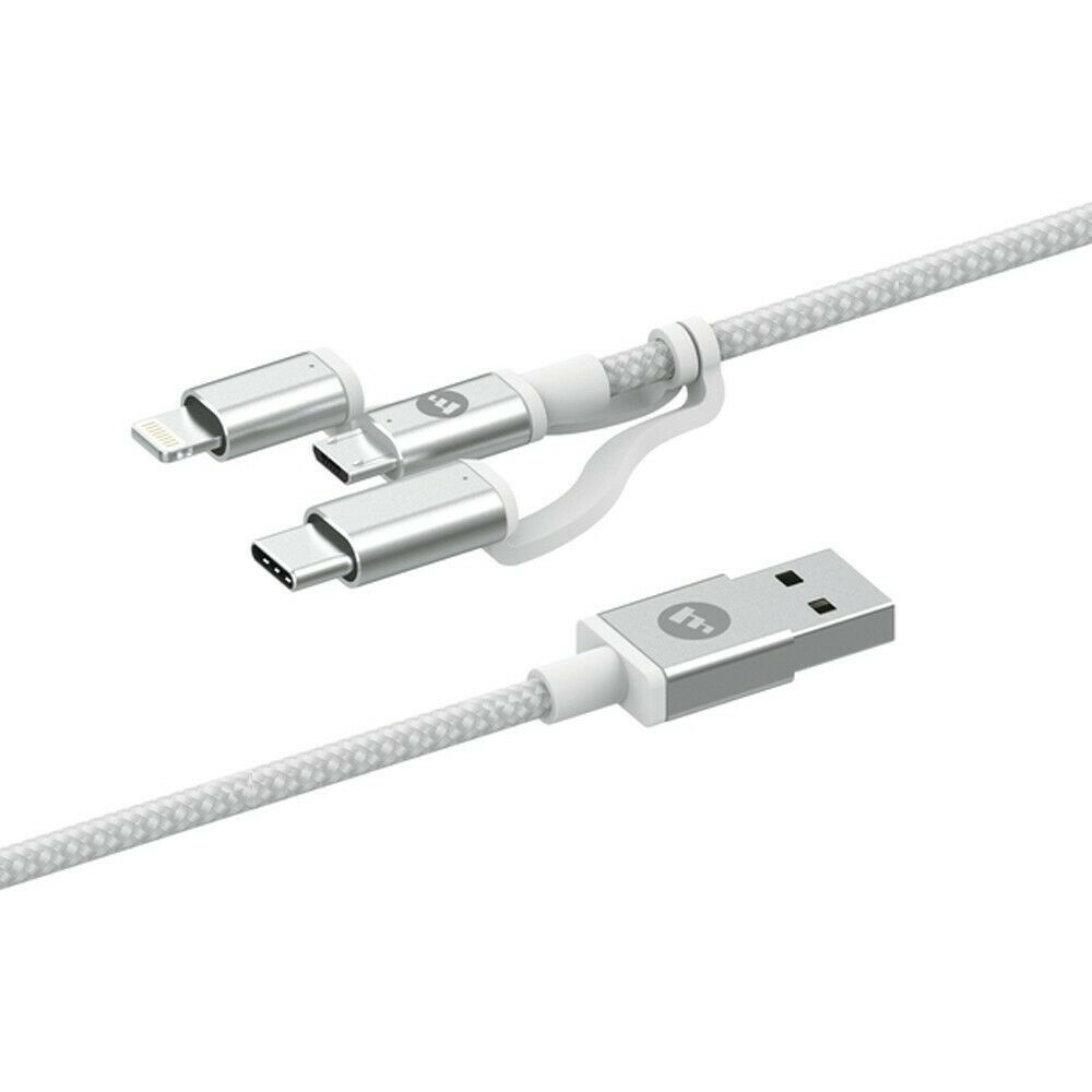 Mophie 3w1 Cable USB-C, microUSB oraz lightning - USB-A 1m (white)