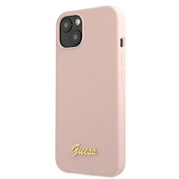 Guess GUHMP13MLSLMGLP Apple iPhone 13 light pink hardcase Silicone Script Gold Logo Magsafe