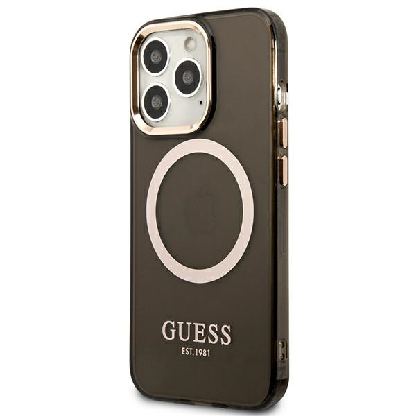 Guess GUHMP13XHTCMK Apple iPhone 13 Pro Max black hard case Gold Outline Translucent MagSafe