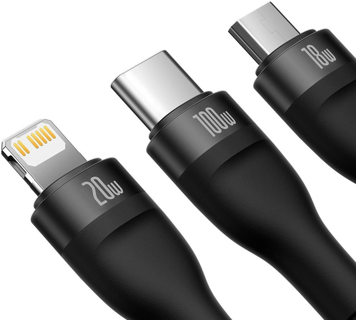 Baseus Flash Series II USB Type C / USB Type A cable - USB Type C / Lightning / micro USB 100 W 1.5 m black
