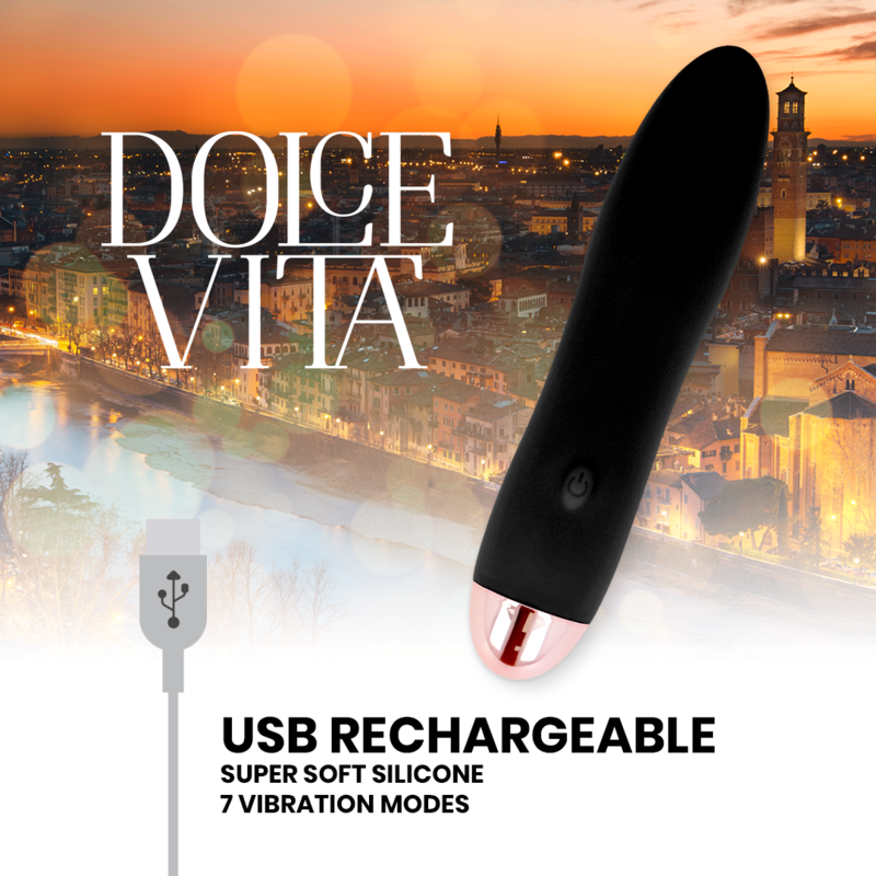 DOLCE VITA - RECHARGEABLE VIBRATOR FOUR BLACK 7 SPEEDS