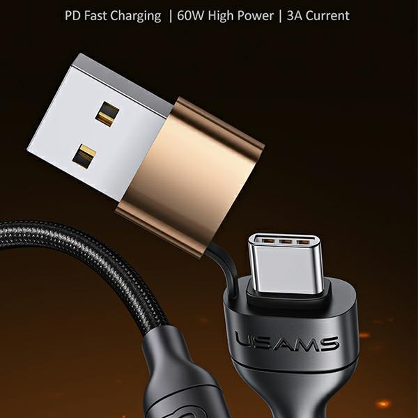 USAMS Nylon Cable U62 2xUSB-C/USB-A /Lightning 1,2m PD Fast Charge black SJ483USB01 (US-SJ483)