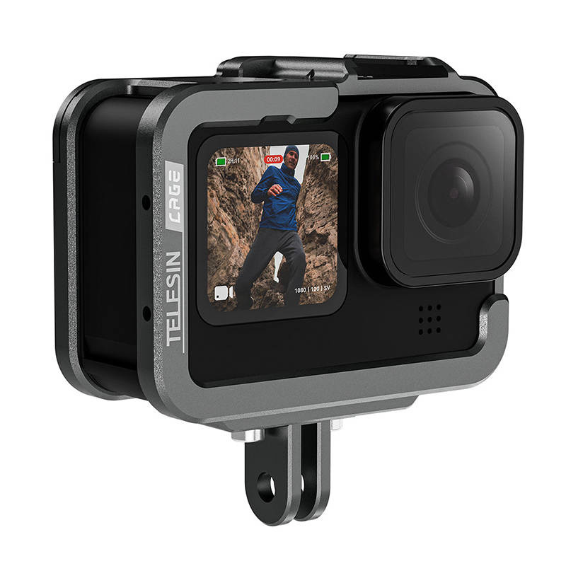 TELESIN Aluminum Cage with Vertical Frame for GoPro Hero 11/10/9