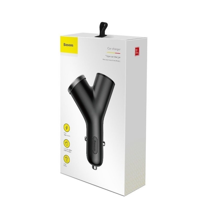 Car Charger Baseus Y Type 2xUSB 3,4A 40W Black