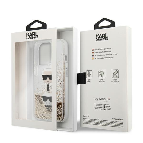 Karl Lagerfeld KLHCP13XKICGLD Apple iPhone 13 Pro Max gold hardcase Liquid Glitter Karl&Choupette Head