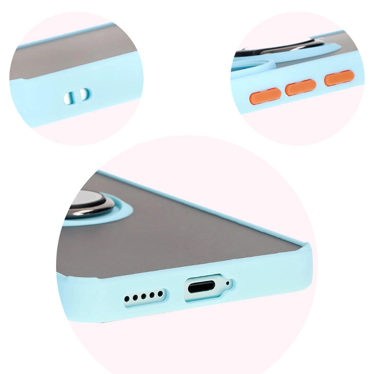 Bizon Case Hybrid Ring Xiaomi Poco F6 smoky with a light blue frame